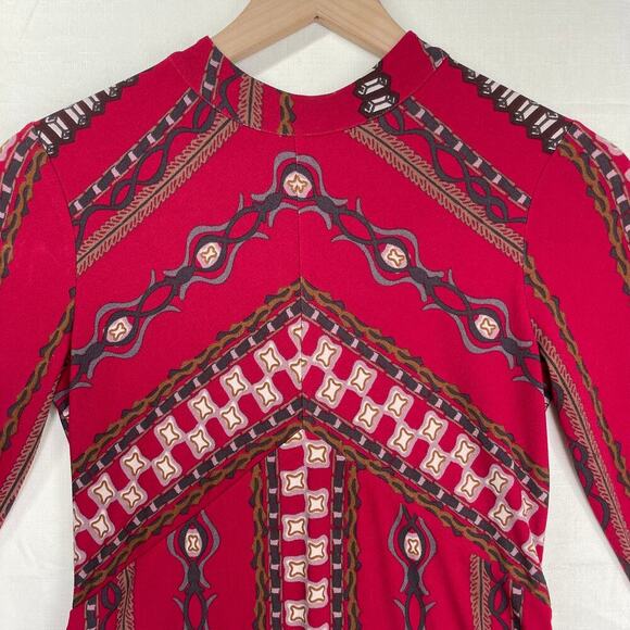 FREE PEOPLE Stella Dress Womens XS Red Bold Print Knit Mini Long Sleeve Boho - Picture 2 of 12
